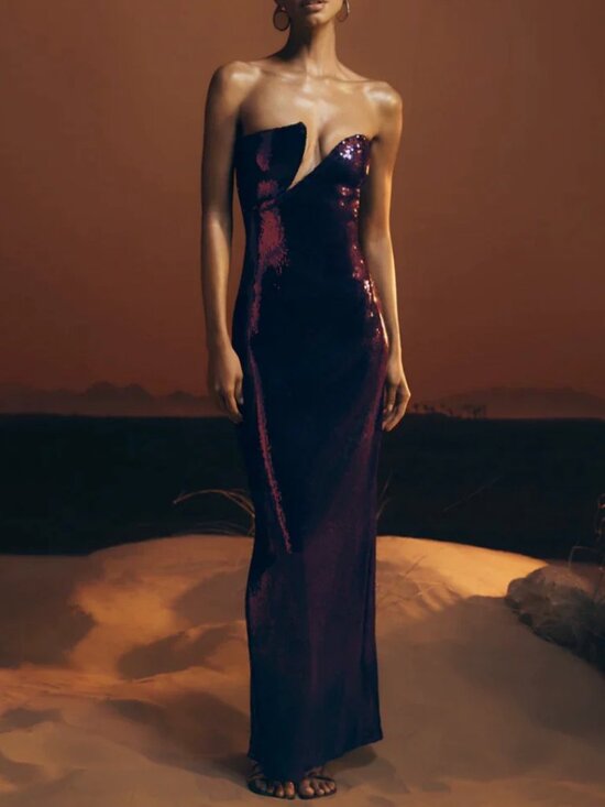 Meshki Dresses & Skirts - Meshki Winston Strapless Sequin Maxi Dress Gown XXS/S/L Plum